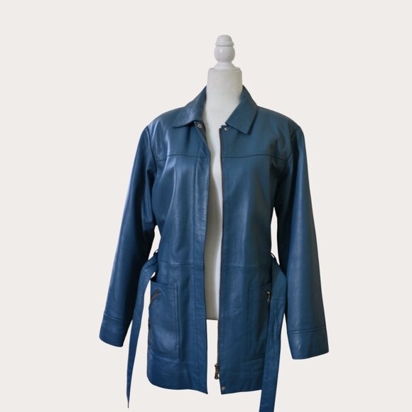 Excelled Teal Belted Leather Coat – Size L | Made in India - Picture 5 of 5